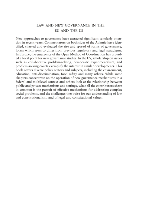 Cover image for book Law and New Governance in the EU and the US