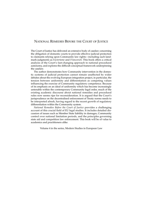 Cover image for book National Remedies Before the Court of Justice