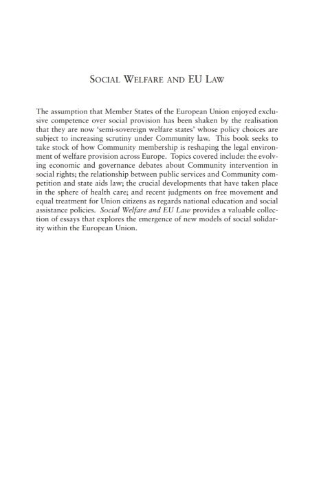 Cover image for book Social Welfare and EU Law
