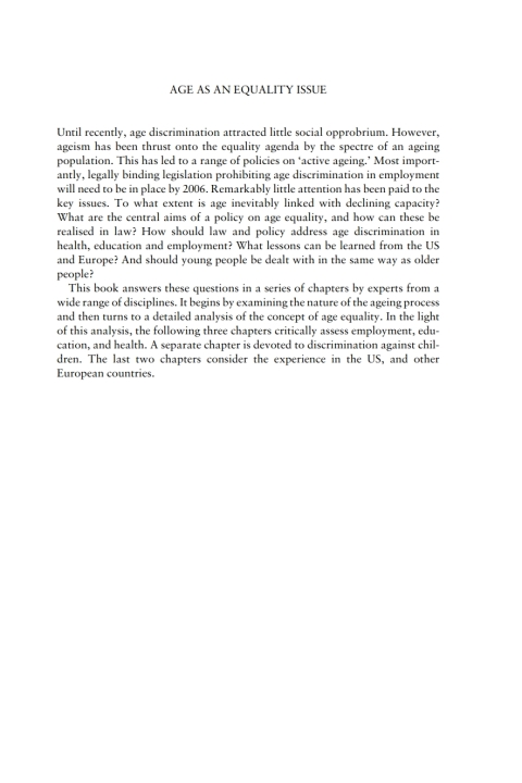 Cover image for book Age as an Equality Issue