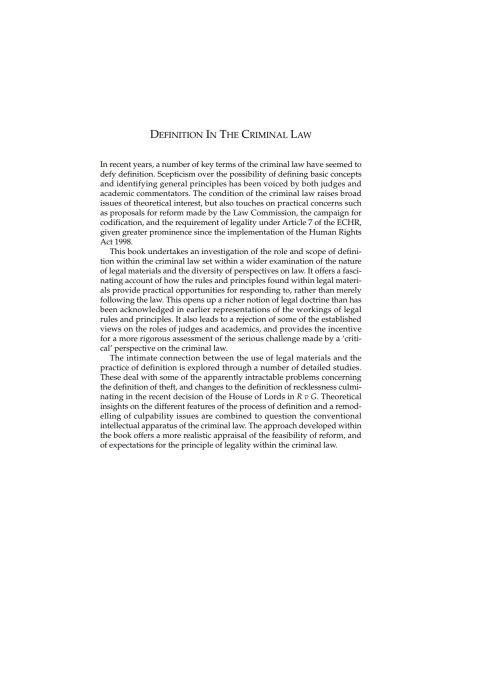 Cover image for book Definition in the Criminal Law