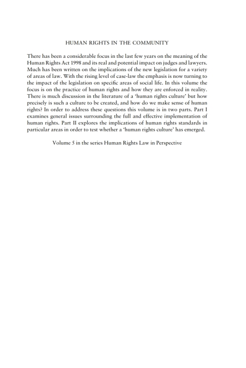 Cover image for book Human Rights in the Community