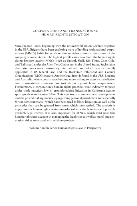 Cover image for book Corporations and Transnational Human Rights Litigation