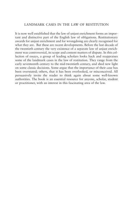 Cover image for book Landmark Cases in the Law of Restitution