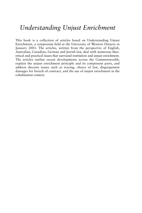 Cover image for book Understanding Unjust Enrichment