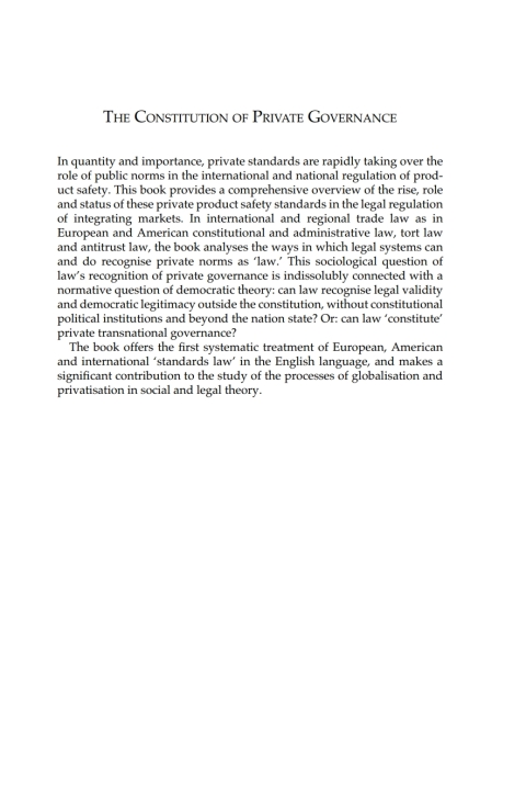 Cover image for book The Constitution of Private Governance