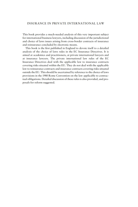 Cover image for book Insurance in Private International Law