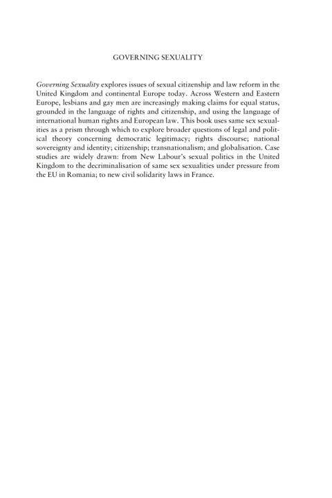 Cover image for book Governing Sexuality