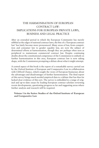 The Harmonisation of European Contract Law