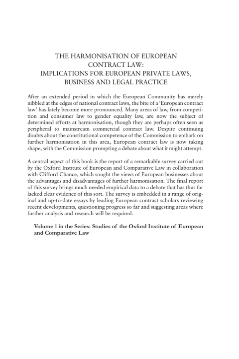 Cover image for book The Harmonisation of European Contract Law