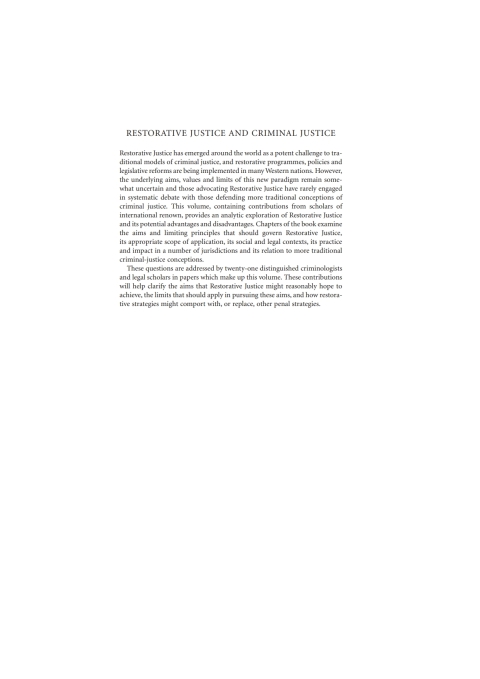 Cover image for book Restorative Justice and Criminal Justice