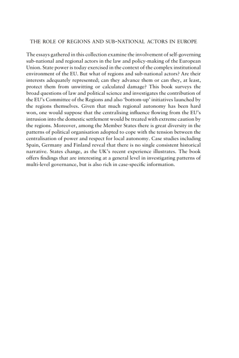 Cover image for book The Role of Regions and Sub-National Actors in Europe