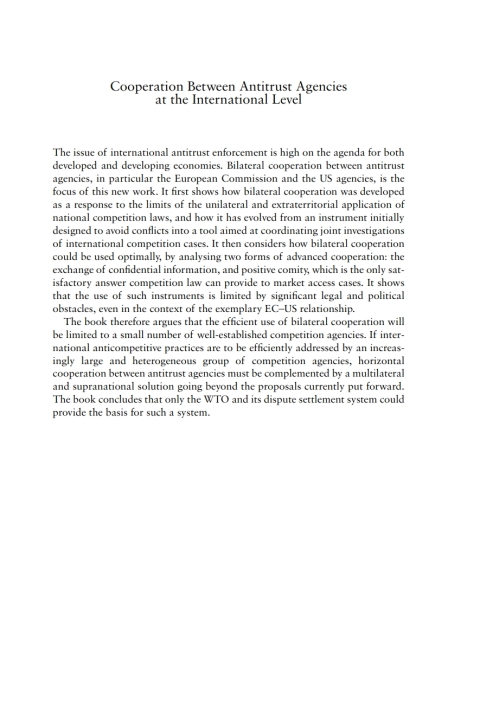 Cover image for book Cooperation Between Antitrust Agencies at the International Level