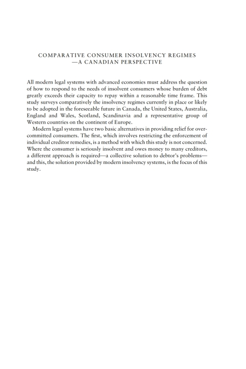 Cover image for book Comparative Consumer Insolvency Regimes
