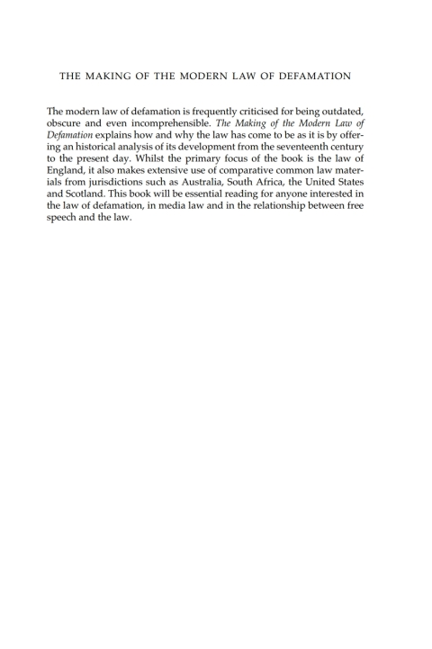 The Making of the Modern Law of Defamation 
