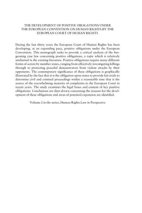 Cover image for book The Development of Positive Obligations under the European Convention on Human Rights by the European Court of Human Rights