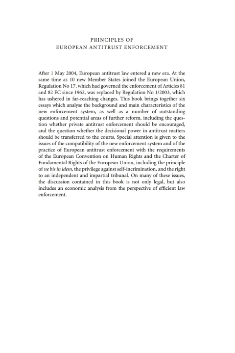 Cover image for book Principles of European Antitrust Enforcement
