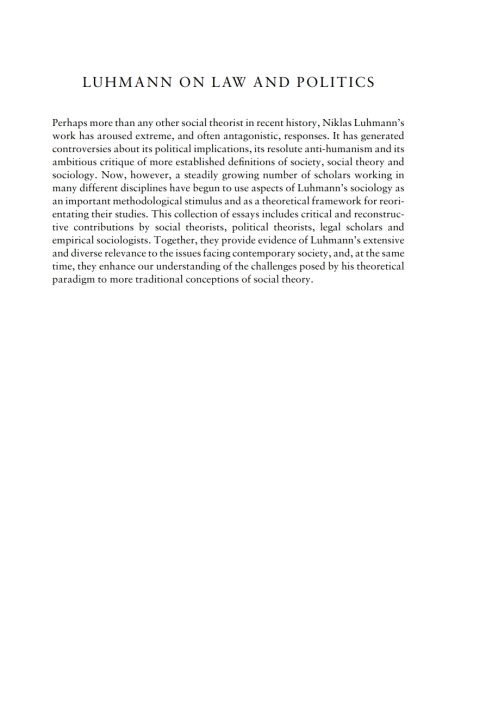 Cover image for book Luhmann on Law and Politics