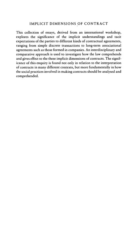 Cover image for book Implicit Dimensions of Contract