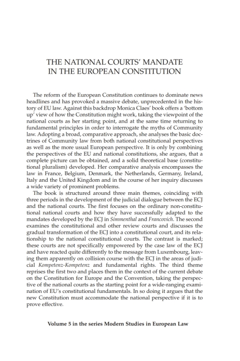 Cover image for book The National Courts' Mandate in the European Constitution