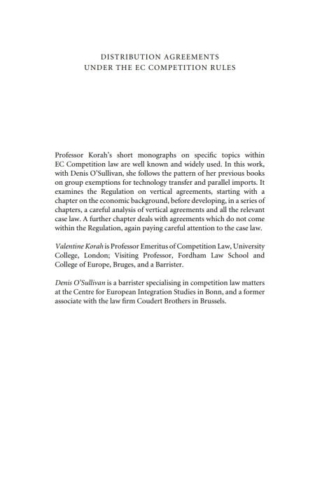 Cover image for book Distribution Agreements Under the EC Competition Rules