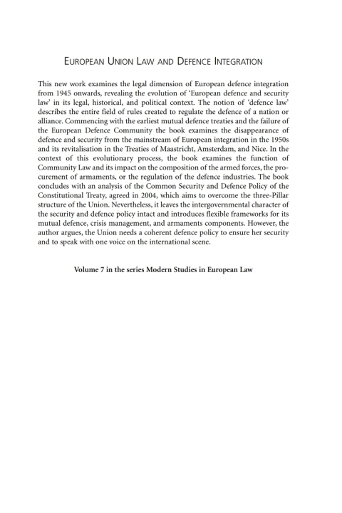 European Union Law and Defence Integration 