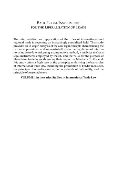 Cover image for book Basic Legal Instruments for the Liberalisation of Trade