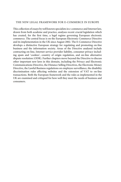 Cover image for book The New Legal Framework for E-Commerce in Europe