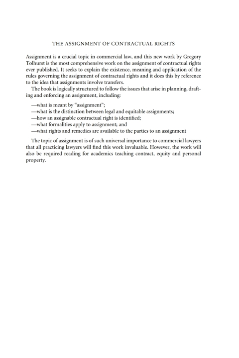 Cover image for book The Assignment of Contractual Rights