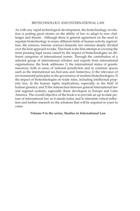 Cover image for book Biotechnology and International Law