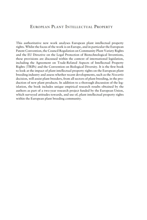 Cover image for book European Plant Intellectual Property