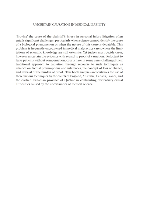 Cover image for book Uncertain Causation in Medical Liability