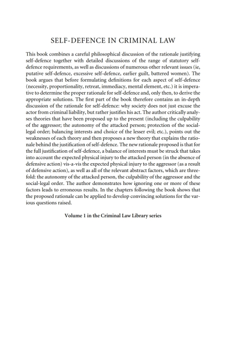 Cover image for book Self-Defence in Criminal Law