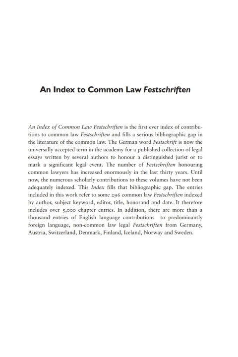 Cover image for book An Index to Common Law Festschriften