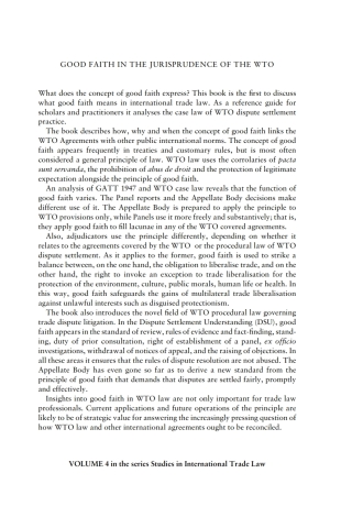 Good Faith in the Jurisprudence of the WTO
