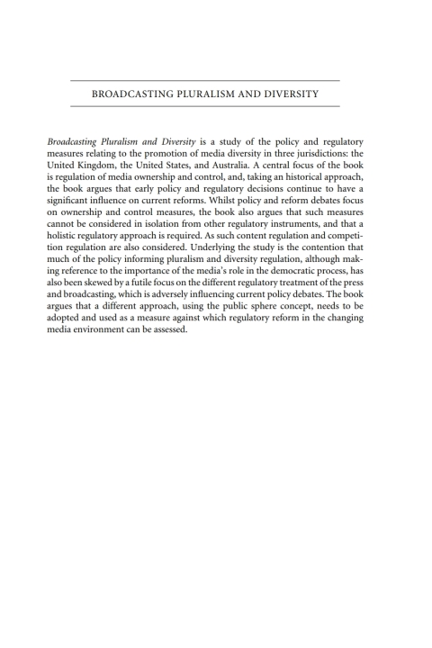 Cover image for book Broadcasting Pluralism and Diversity