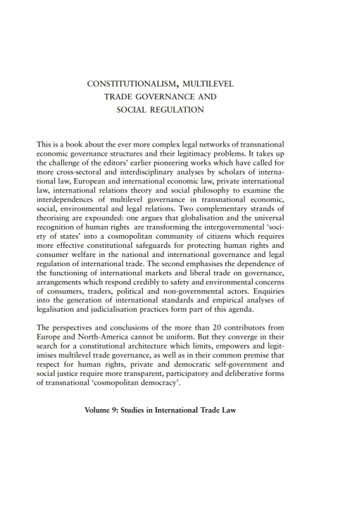 Cover image for book Constitutionalism, Multilevel Trade Governance and Social Regulation