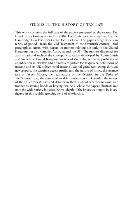 Cover image for book Studies in the History of Tax Law, Volume 2