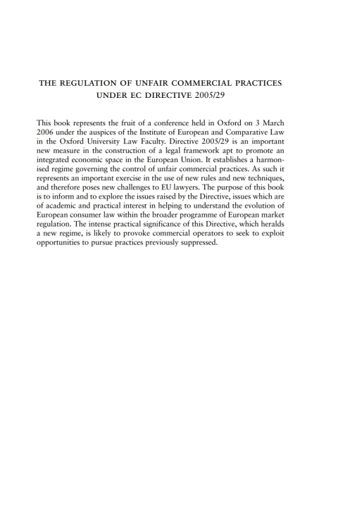 Cover image for book The Regulation of Unfair Commercial Practices under EC Directive 2005/29