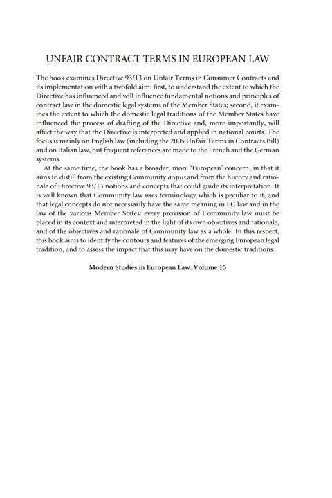 Cover image for book Unfair Contract Terms in European Law