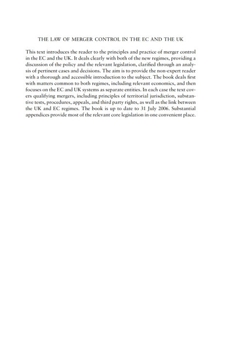 Cover image for book The Law of Merger Control in the EC and the UK