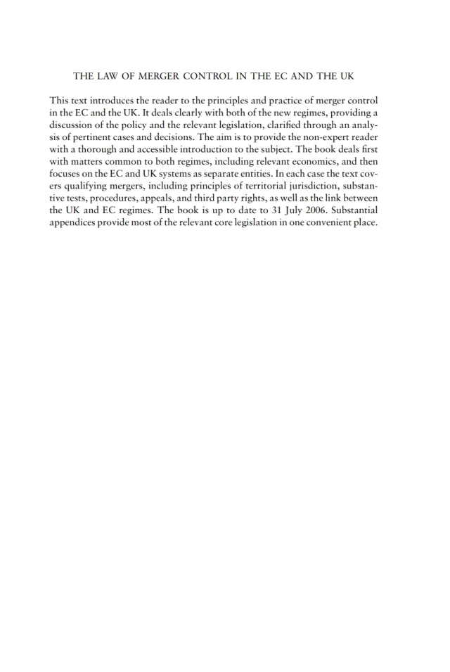 The Law of Merger Control in the EC and the UK