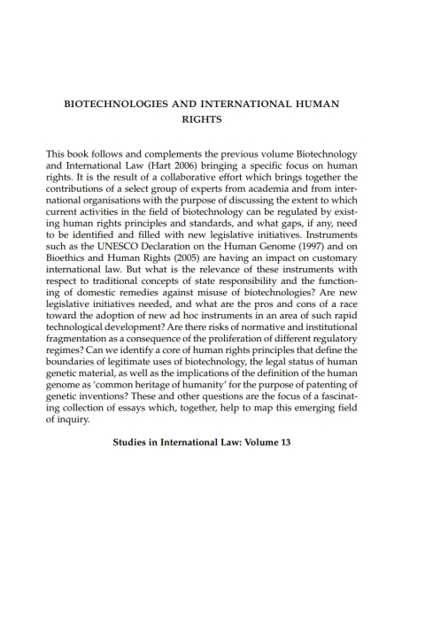 Cover image for book Biotechnologies and International Human Rights