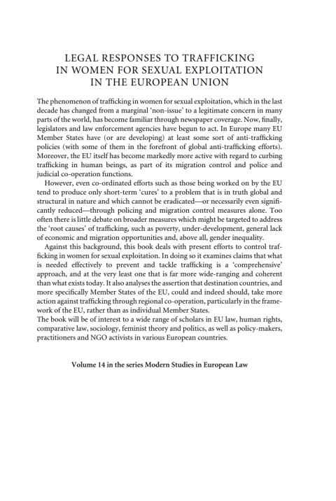 Cover image for book Legal Responses to Trafficking in Women for Sexual Exploitation in the European Union