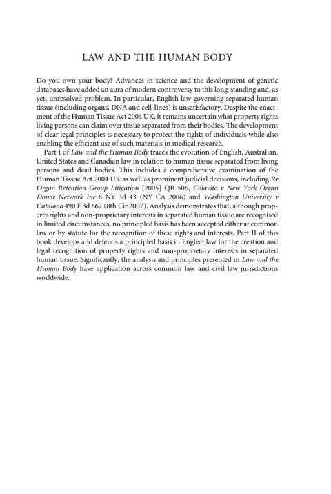 Cover image for book Law and the Human Body