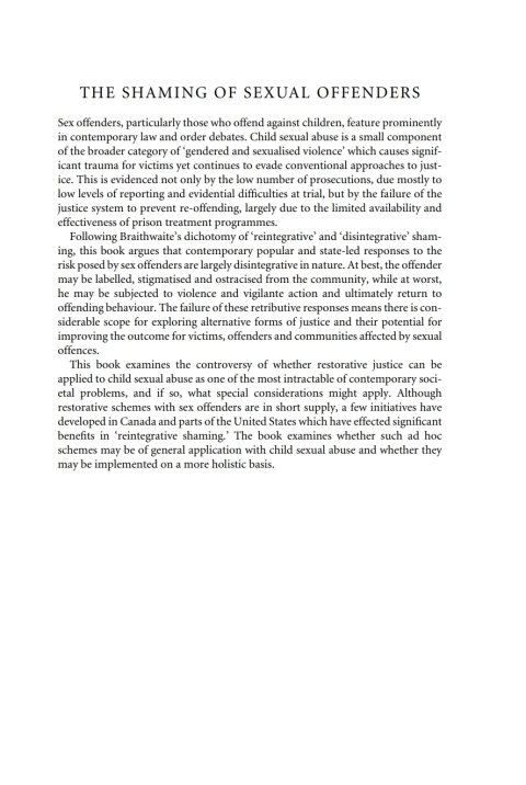 Cover image for book The Shaming of Sexual Offenders