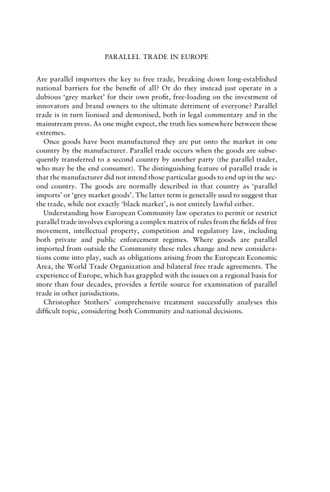 Cover image for book Parallel Trade in Europe