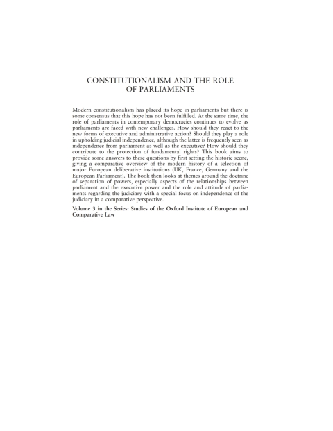 Cover image for book Constitutionalism and the Role of Parliaments