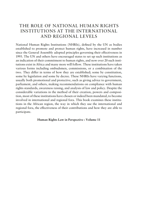 Cover image for book The Role of National Human Rights Institutions at the International and Regional Levels