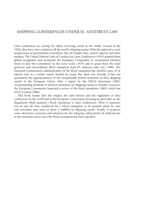 Cover image for book Shipping Conferences under EC Antitrust Law